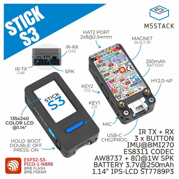 M5Stack M5StickS3 - ESP32-S3 Development Board