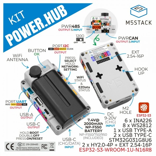 M5Stack PowerHub IoT Development Kit met Batterij - ESP32-S3