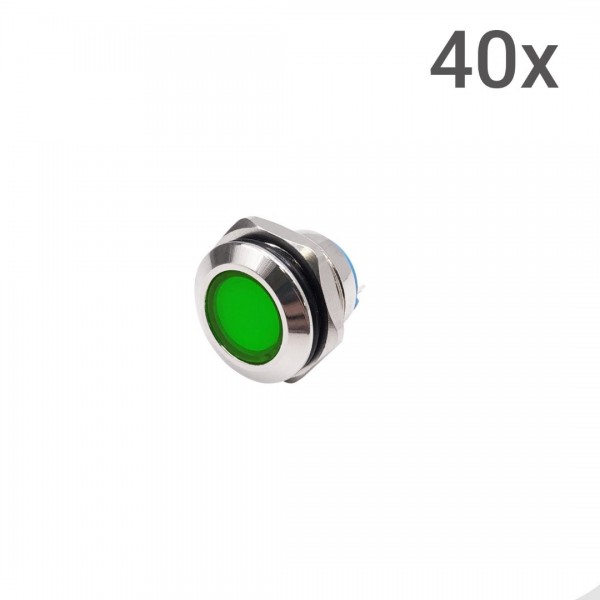 Metal Waterproof LED - Green - 16mm - 3-6V - 40 pieces