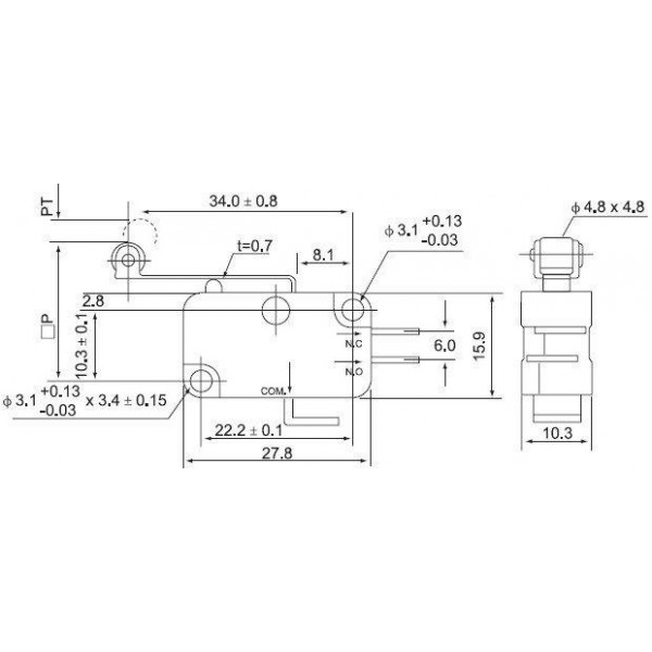 Micro Switch with Lever and Wheel  - V-156-1C25