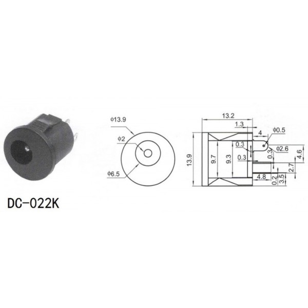 DC Jack plastic 5.5mm - Female - Mount - DC-022K