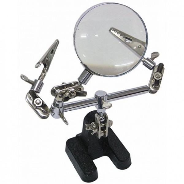 Helping hands with magnifying glass