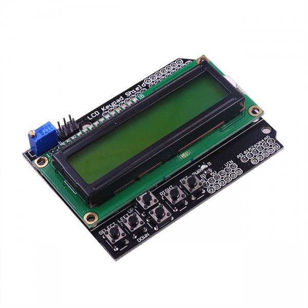 LCD Keypad Shield with black text and green-yellow backlight