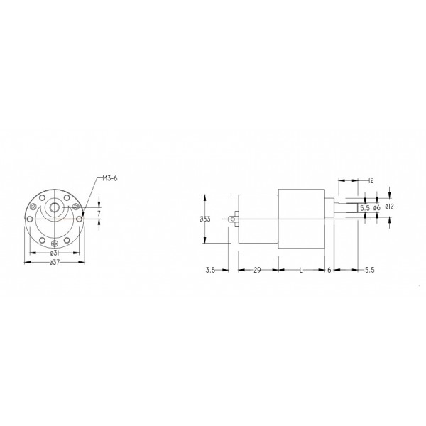 Aslong JGB37-3530 DC-Transmissiemotor 12V - 20RPM
