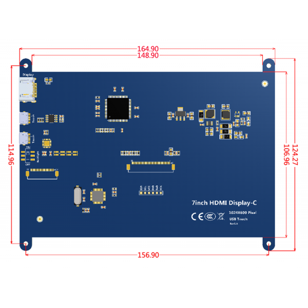 7 inch TFT-LCD Display 1024*600 pixels met Touchscreen - Raspberry Pi Compatible