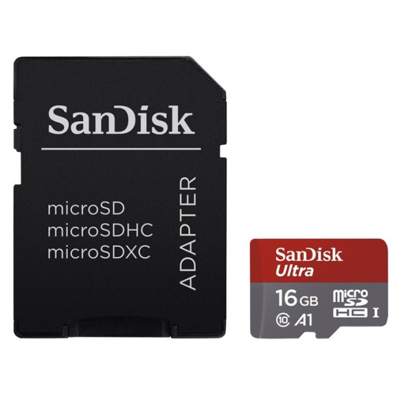 Sandisk Ultra 16GB Class 10 UHS-I A1 microSD card with SD-card adapter