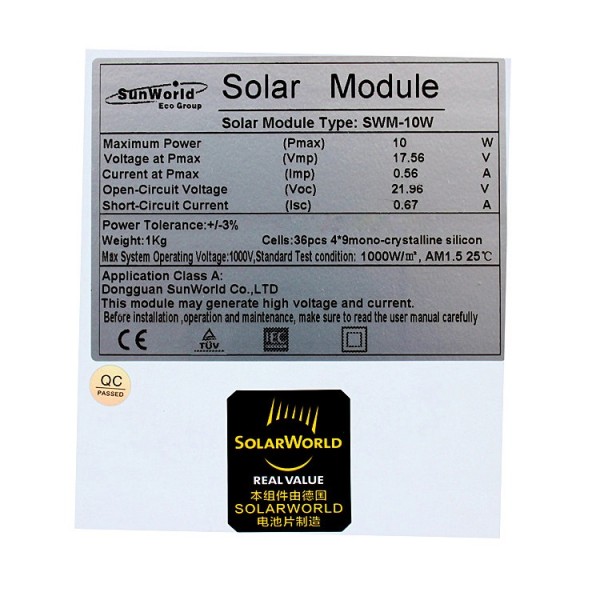 Solar Panel - 18V 560mA - 290x240x18mm