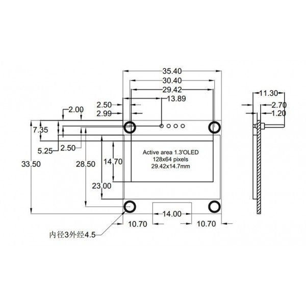 1.3 inch OLED Display 128*64 pixels White - I2C