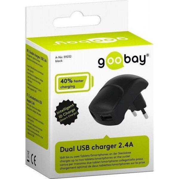 Goobay 59232 Dual USB Voeding - 5V 2.4A - Zwart