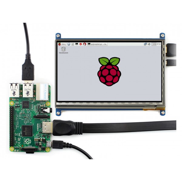 Waveshare 7 inch HDMI TFT-LCD (C) Display IPS 1024*600 pixels met Touchscreen en Behuizing - Raspberry Pi Compatible