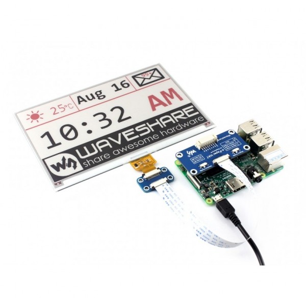 Waveshare 7.5 inch E-Ink E-Paper Display HAT (B) - 3 Colors - Black-White-Red