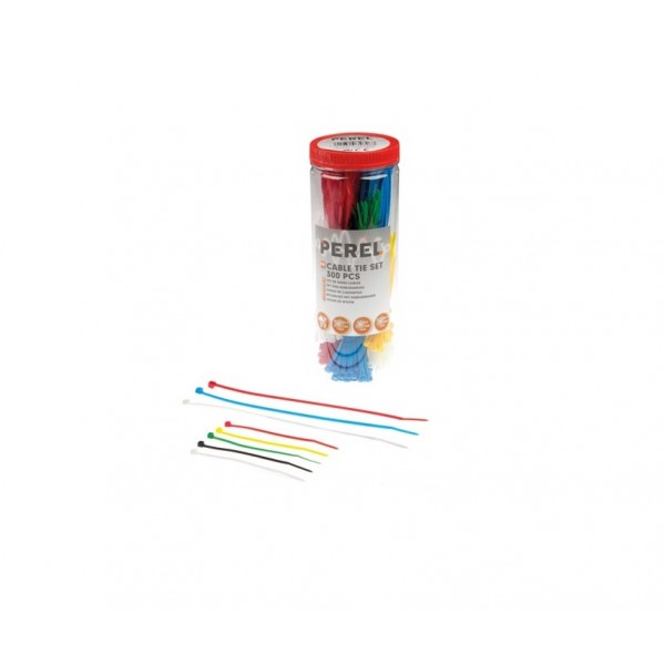 Perel Set with Nylon Cable Ties - Tyraps - 300 pieces - Colored