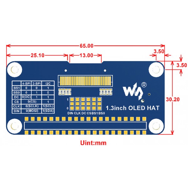 Waveshare 1.3 inch SPI OLED Display 128*64 pixels - Raspberry Pi Compatible