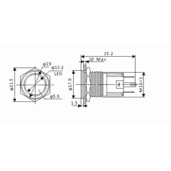 Metal Push Button 16mm - On-Off - with 3-6V Yellow LED Lighting