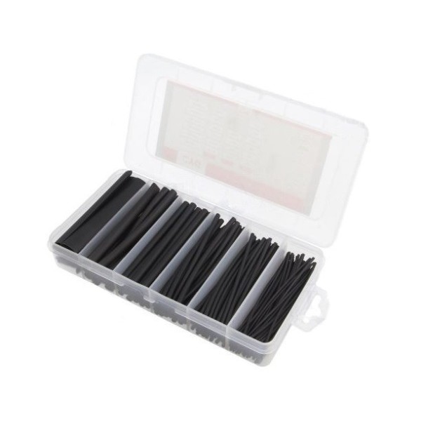 Heat Shrink Tubing Kit in Box - Black - 170 Pieces
