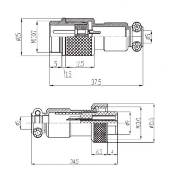 GX12-4 Connector Set - Kabel Extender - met Draaibevestiging