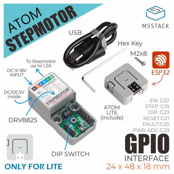 M5Stack Atomic Stepper Motor Driver Development Kit - DRV8825 - Including M5Atom Lite