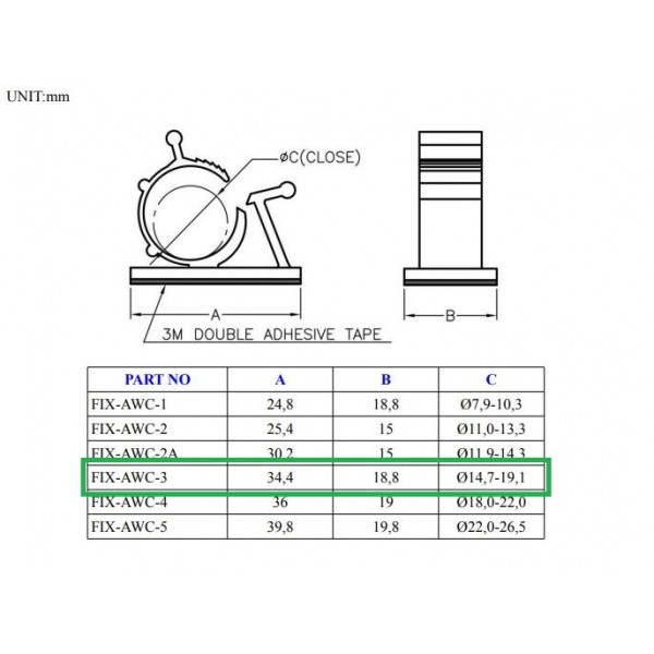 Self-adhesive Cable Clip - Round - 14.7-19.1mm