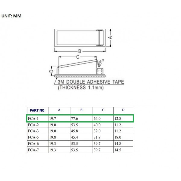 Self-adhesive Cable Clip - Rectangular - 64x12.8mm