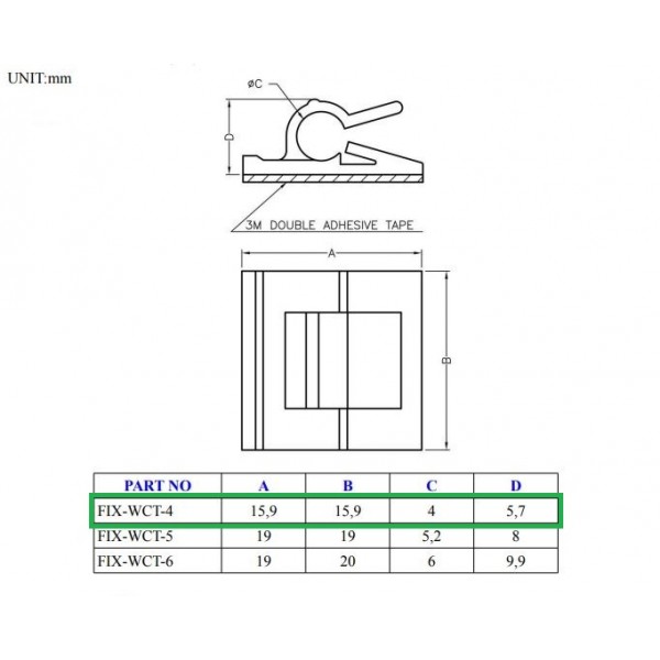 Self-adhesive Cable Clip - Round Small - 4mm