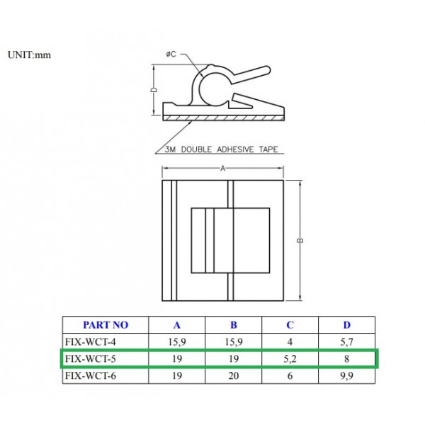 Self-adhesive Cable Clip - Round Small - 5.2mm