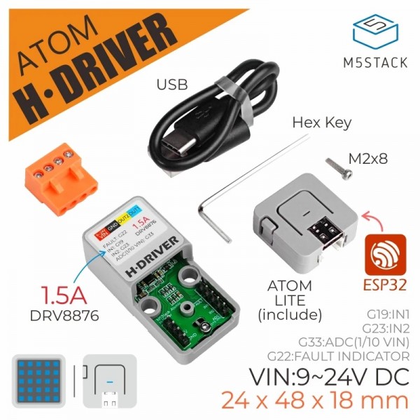 M5Stack Atom H-Driver Kit - DRV8876 - inclusief M5Atom Lite