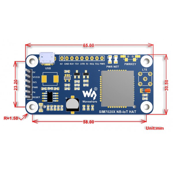 Waveshare SIM7020E NB-IoT HAT - voor Raspberry Pi