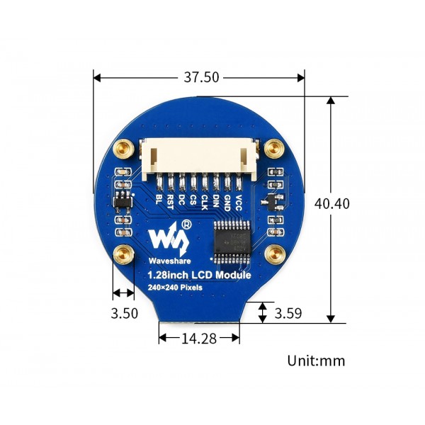 Waveshare 1.28 inch Round IPS-TFT-LCD Display - 240*240 Pixels - SPI