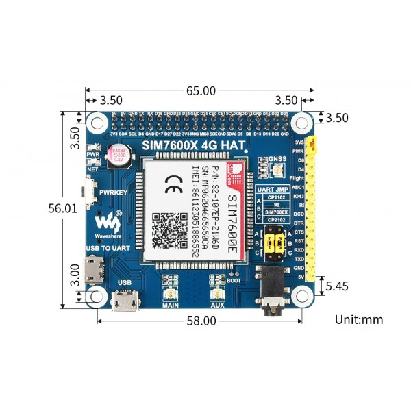 Waveshare SIM7600E LTE Cat-1 HAT - voor Raspberry Pi