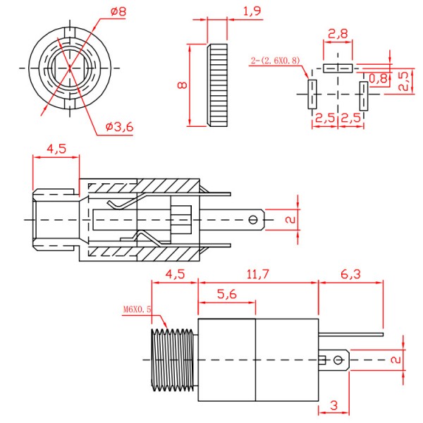 Audio Jack - 3.5mm Female - Mount - PJ-392