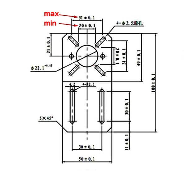 Bracket for Stepper Motor Universal - 28-42mm - NEMA11-NEMA17 - Straight
