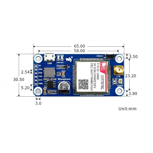 Waveshare SIM7070G Cat-M NB-IoT en GPRS HAT - voor Raspberry Pi