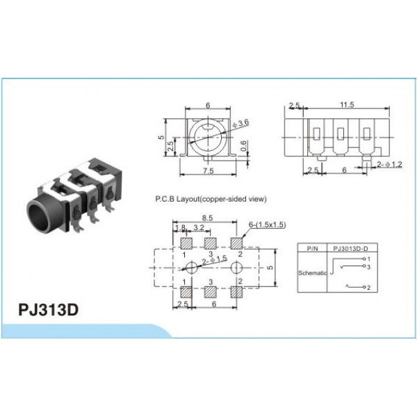 Audio Jack SMD - 3.5mm Female PJ-313D
