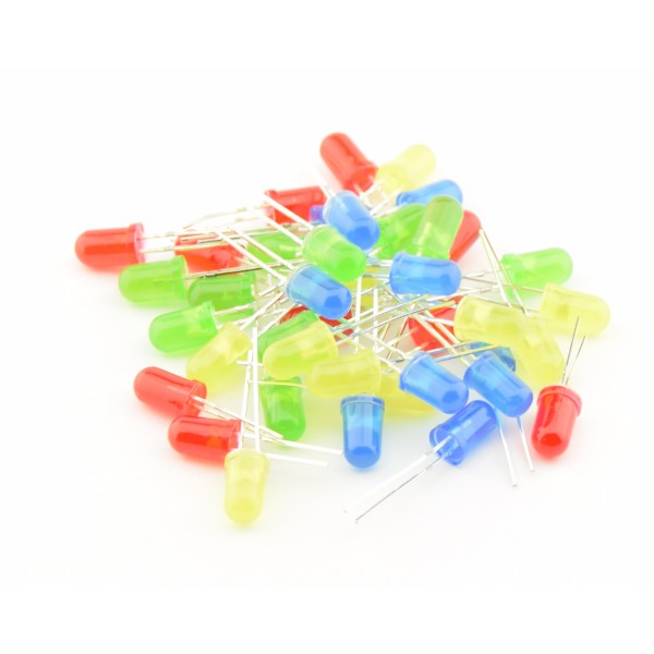 LED set 5mm - Green - Red - Yellow - Blue - 40 pieces - Diffused