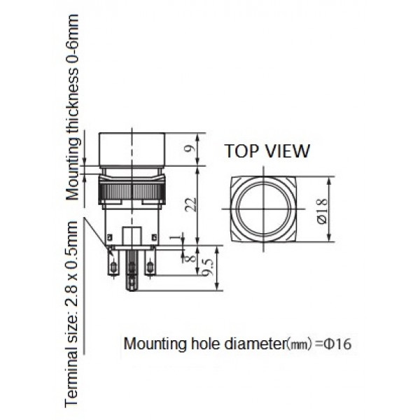Blue Push button 16mm - Reset