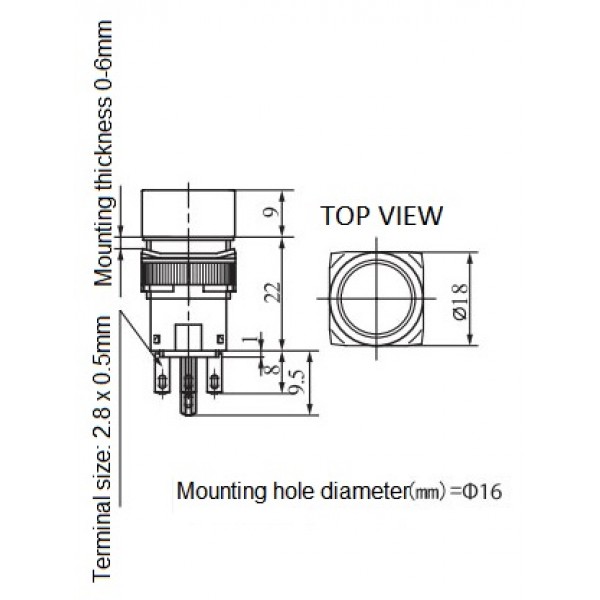 Gele Drukknop 16mm - Reset