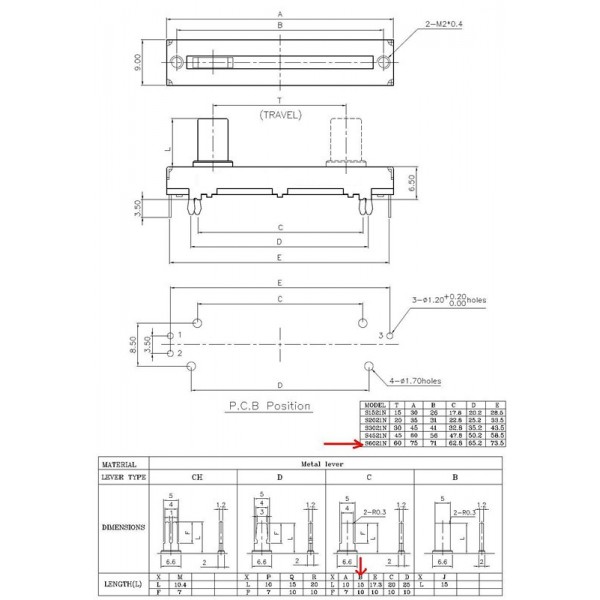 10kΩ Slide Potentiometer - 1 Channel - Linear - 75mm