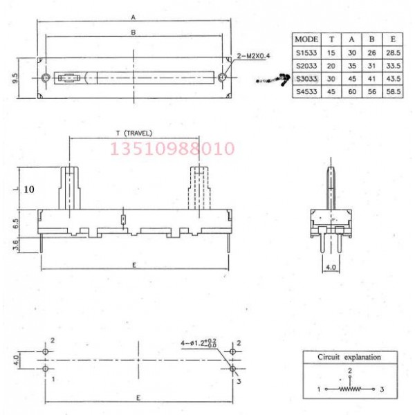 10kΩ Slide Potentiometer - 1 Channel - Linear - 45mm