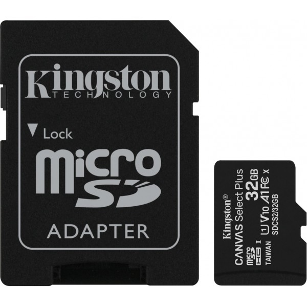 Kingston Canvas Select Plus 32GB Class 10 UHS-I A1 microSD card with SD Card Adapter